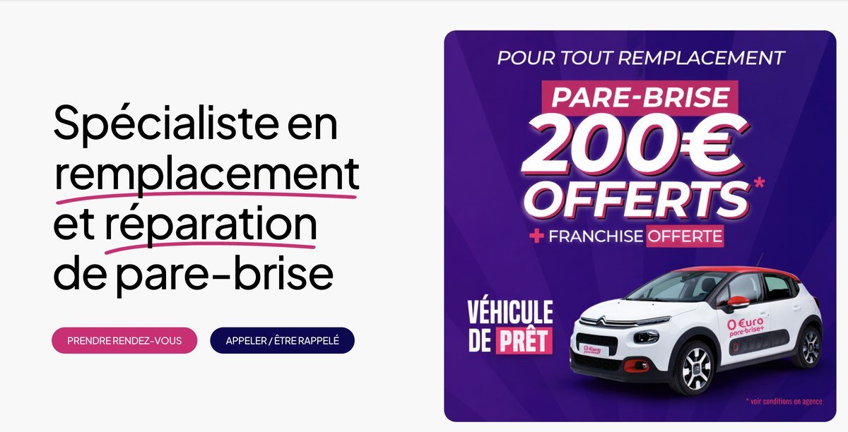 Euro Pare-Brise+ — spécialiste en remplacement et réparation de pare-brise, 200 € offerts