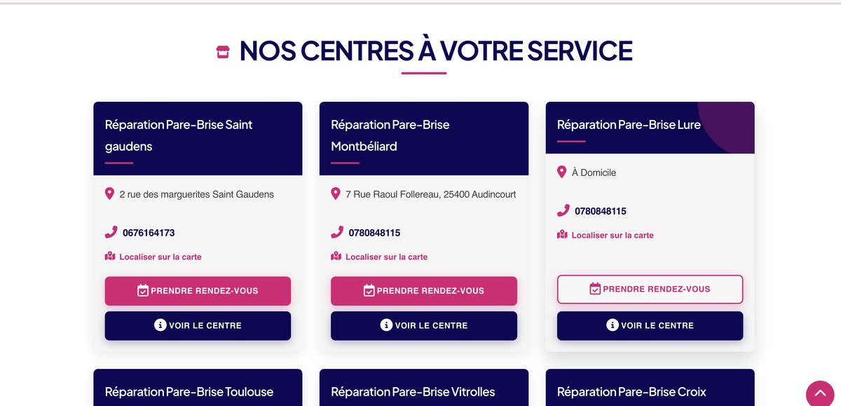 Nos centres à votre service — fiches centres avec prise de rendez-vous