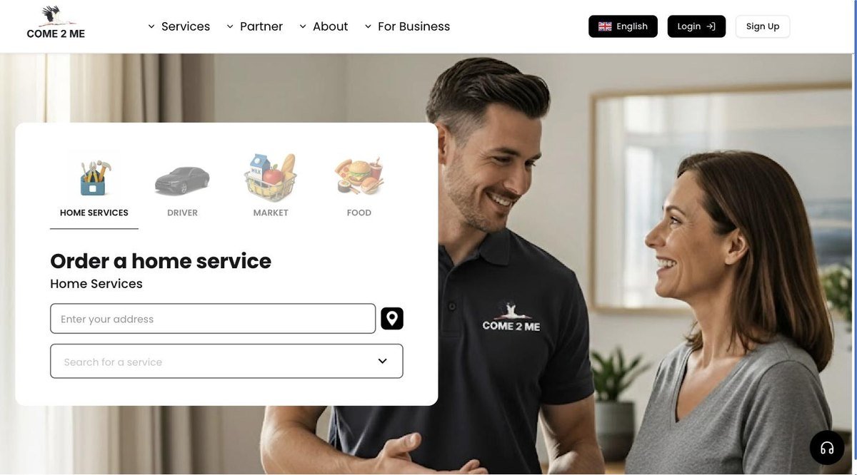 Site web Come2Me — commander un service à domicile